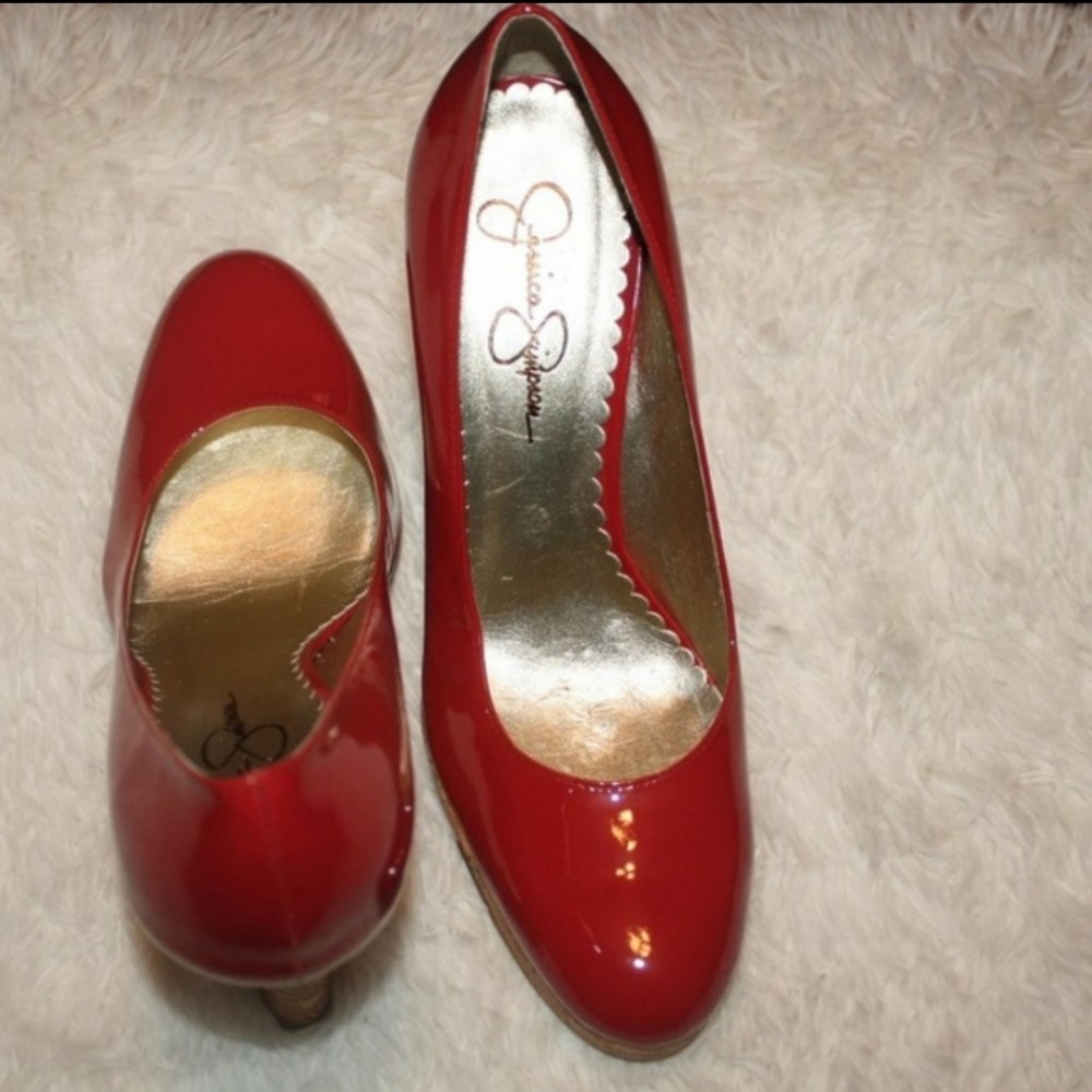 Jessica Simpson Red Leather High Heels Sz. 7.5